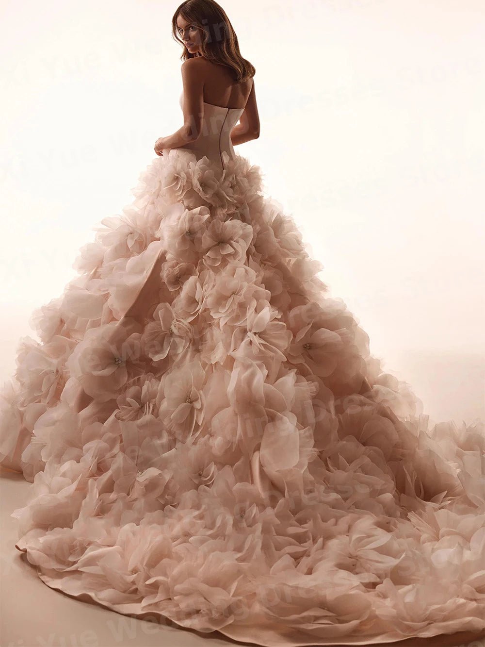 Luxurious A Line Women's Wedding Dresses Strapless Flowers Vestidos De Novias De Boda Bride Gowns Customized Backless Vestidos - Luzilly Bridal & Apparel