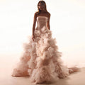 Luxurious A Line Women's Wedding Dresses Strapless Flowers Vestidos De Novias De Boda Bride Gowns Customized Backless Vestidos - Luzilly Bridal & Apparel