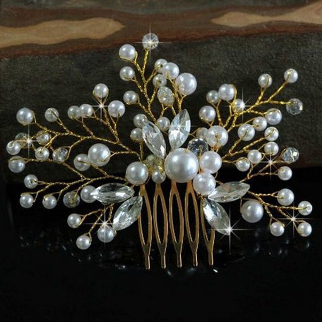 Luxurious Bride Hair Accessories 100% Handmade Pearl Wedding Hair Jewelry Party Pom Bridal Starry Hair Comb Pearl Tiara - Luzilly Bridal & Apparel