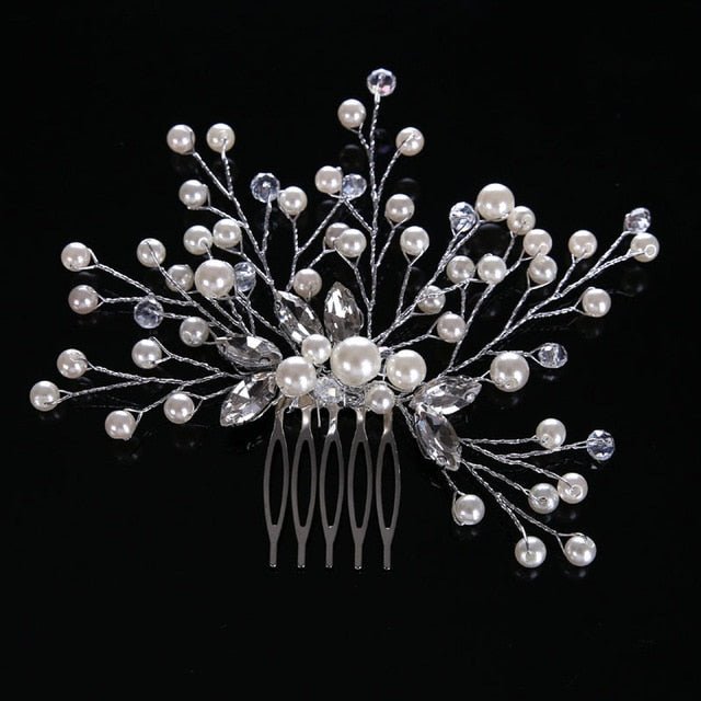 Luxurious Bride Hair Accessories 100% Handmade Pearl Wedding Hair Jewelry Party Pom Bridal Starry Hair Comb Pearl Tiara - Luzilly Bridal & Apparel