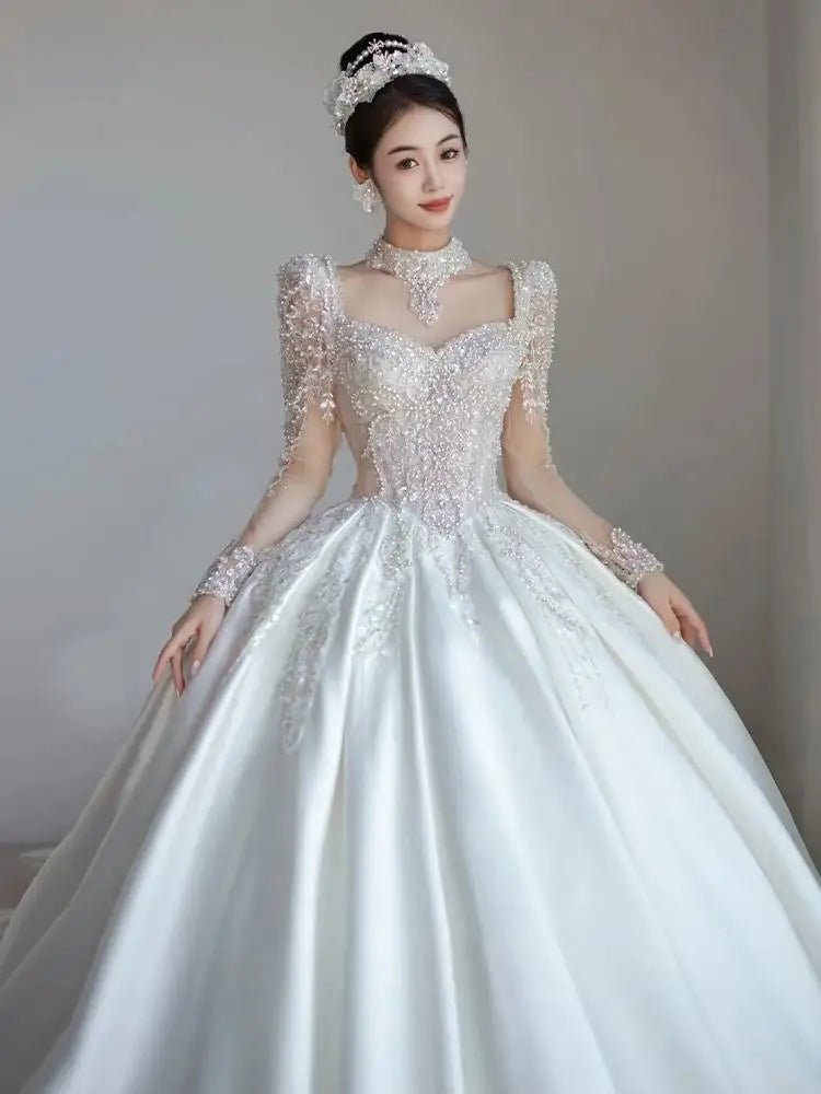 Luxurious French Satin Wedding Dress EDW105 - Luzilly Bridal & Apparel