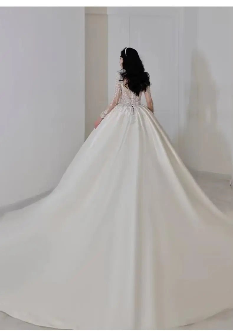 Luxurious French Satin Wedding Dress EDW105 - Luzilly Bridal & Apparel