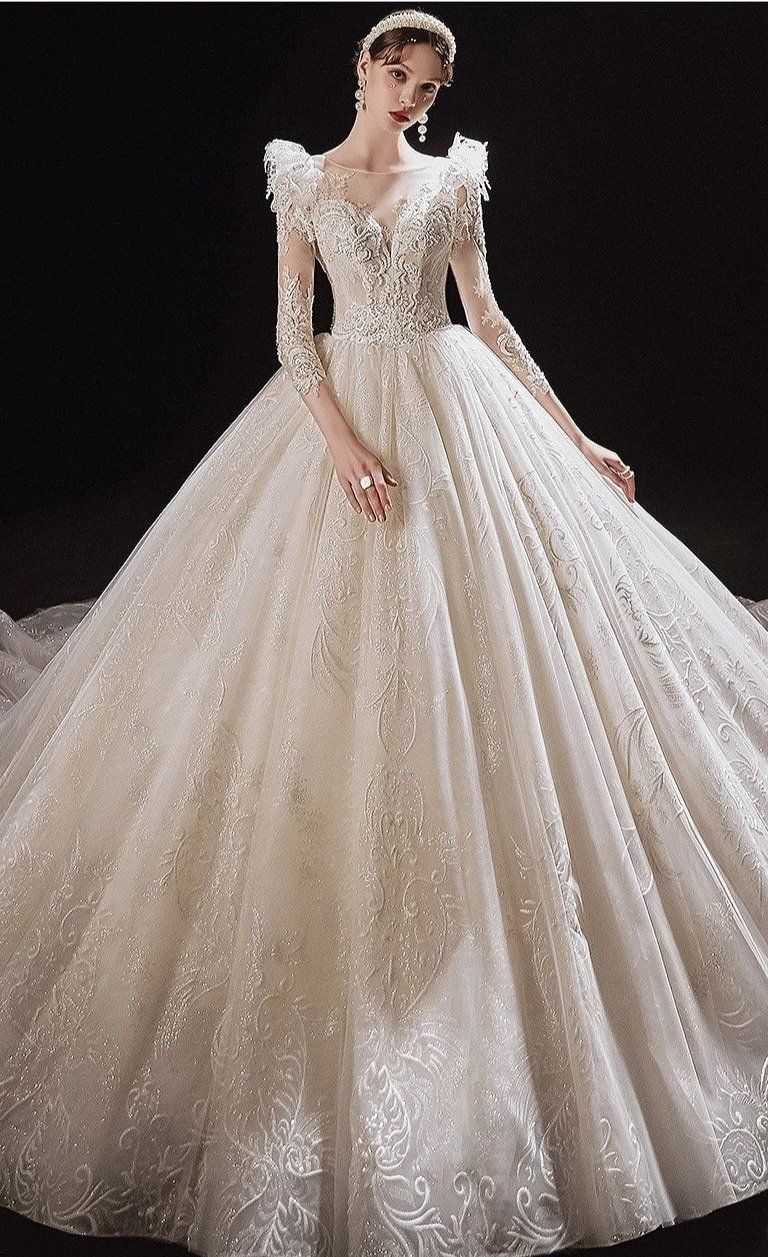 Luxurious Princess Wedding Dress with Shiny Pearls EDW401 - Luzilly Bridal & Apparel