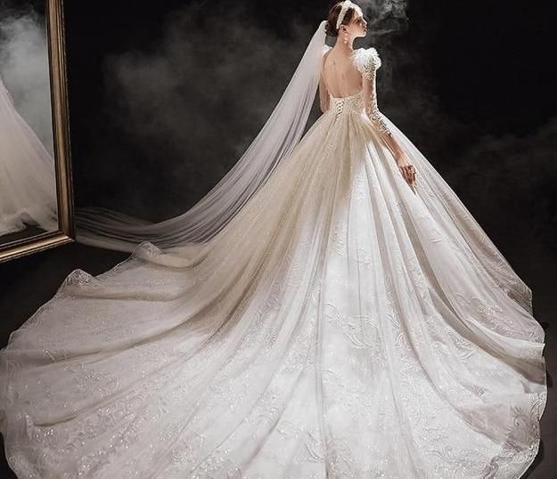 Luxurious Princess Wedding Dress with Shiny Pearls EDW401 - Luzilly Bridal & Apparel