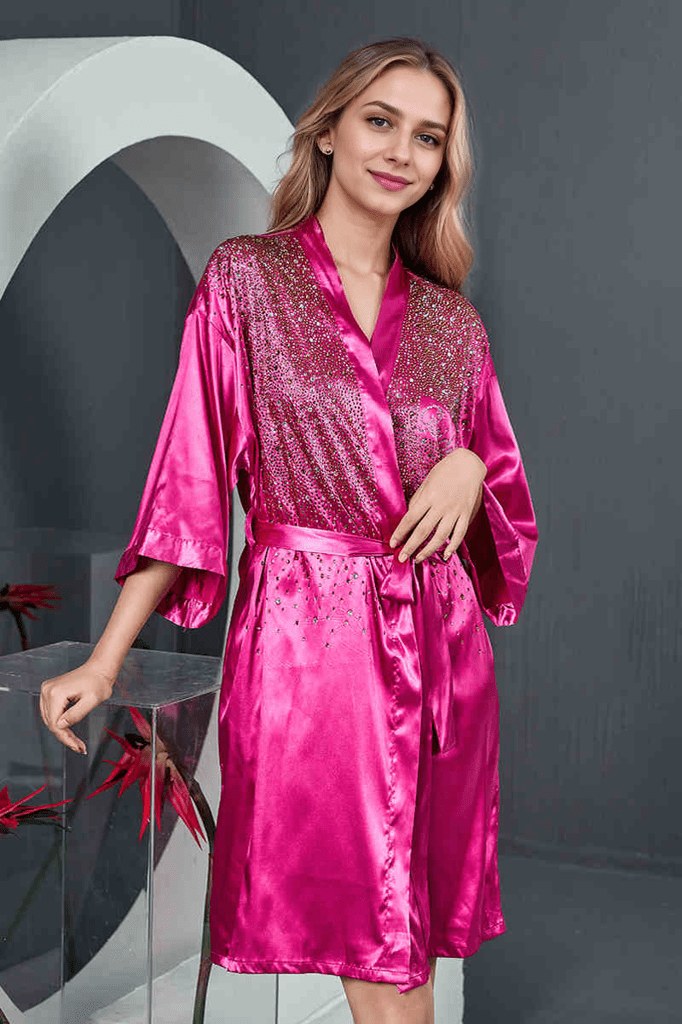 Luxurious Rhinestone Satin Custom Bridal and Bridesmaid Robe – Sparkling Elegance for Weddings - Luzilly Bridal & Apparel