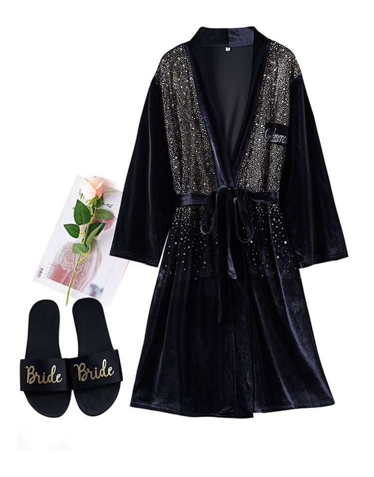 Luxurious Rhinestone Satin Custom Bridal and Bridesmaid Robe – Sparkling Elegance for Weddings - Luzilly Bridal & Apparel