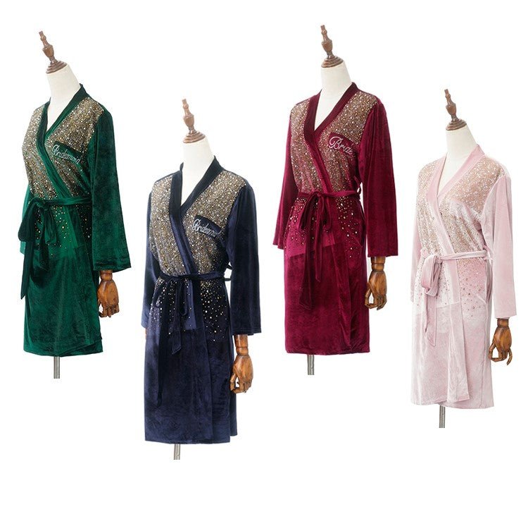 Luxurious Rhinestone Satin Custom Bridal and Bridesmaid Robe – Sparkling Elegance for Weddings - Luzilly Bridal & Apparel