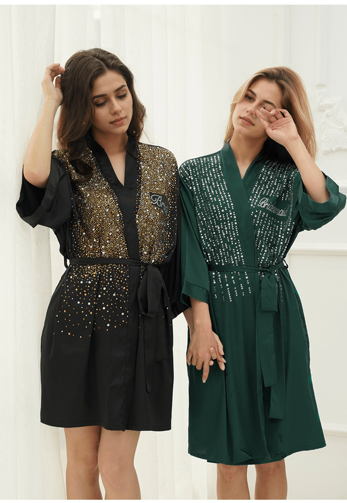 Luxurious Rhinestone Satin Custom Bridal and Bridesmaid Robe – Sparkling Elegance for Weddings - Luzilly Bridal & Apparel