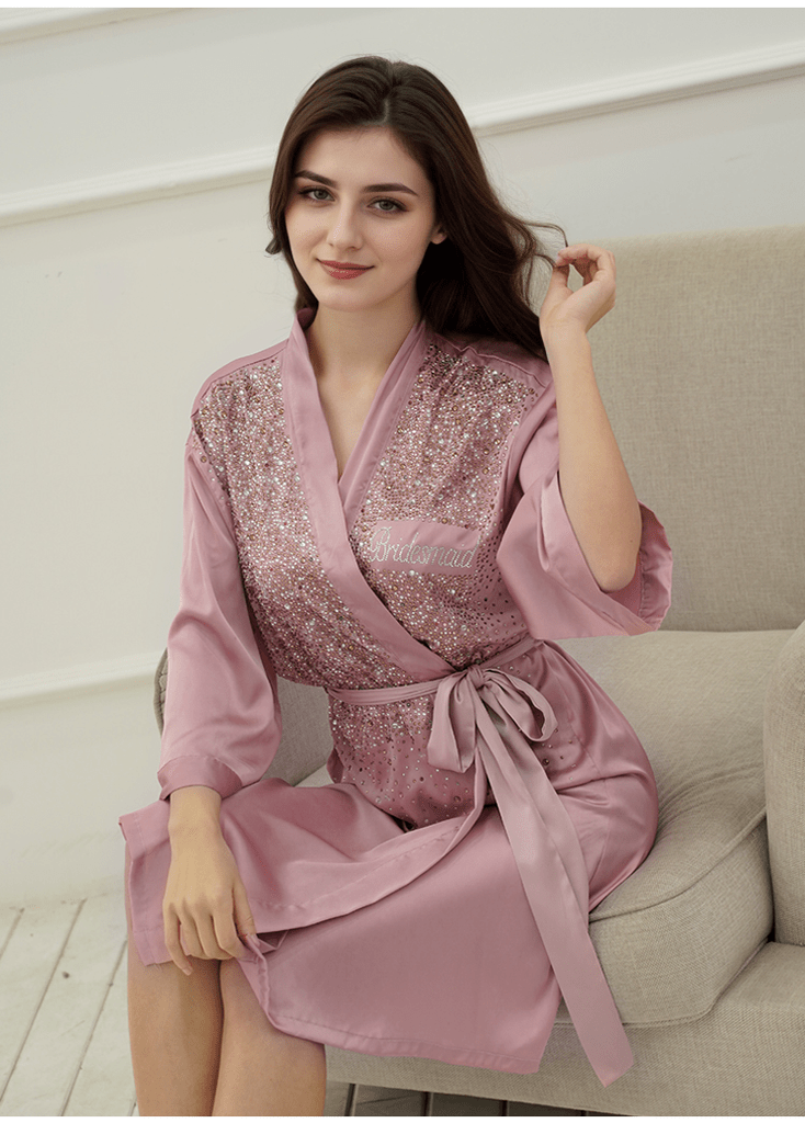 Luxurious Rhinestone Satin Custom Bridal and Bridesmaid Robe – Sparkling Elegance for Weddings - Luzilly Bridal & Apparel