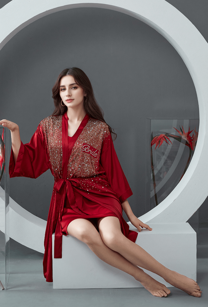 Luxurious Rhinestone Satin Custom Bridal and Bridesmaid Robe – Sparkling Elegance for Weddings - Luzilly Bridal & Apparel