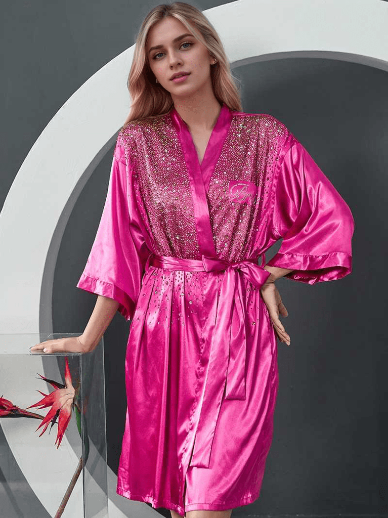 Luxurious Rhinestone Satin Custom Bridal and Bridesmaid Robe – Sparkling Elegance for Weddings - Luzilly Bridal & Apparel