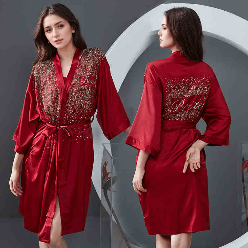 Luxurious Rhinestone Satin Custom Bridal and Bridesmaid Robe – Sparkling Elegance for Weddings - Luzilly Bridal & Apparel