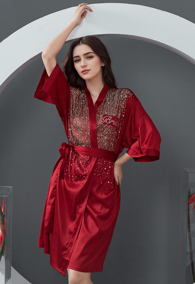 Luxurious Rhinestone Satin Custom Bridal and Bridesmaid Robe – Sparkling Elegance for Weddings - Luzilly Bridal & Apparel