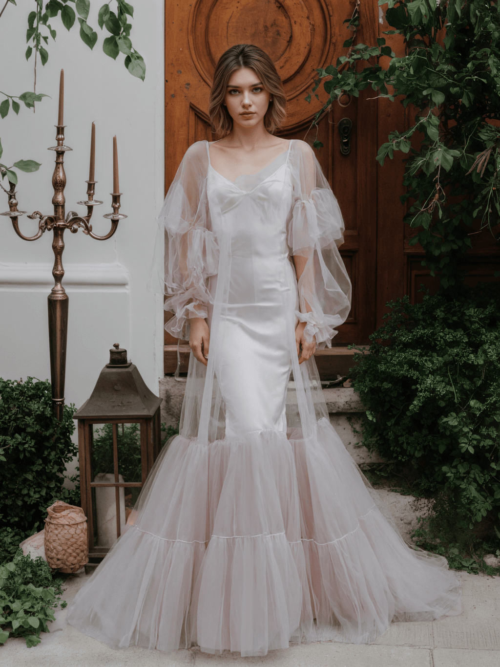 Luxury 3 colors Layered Tulle Sheer Robe Dress | Couture Ruffle Boudoir Robe Set - Luzilly Bridal & Apparel