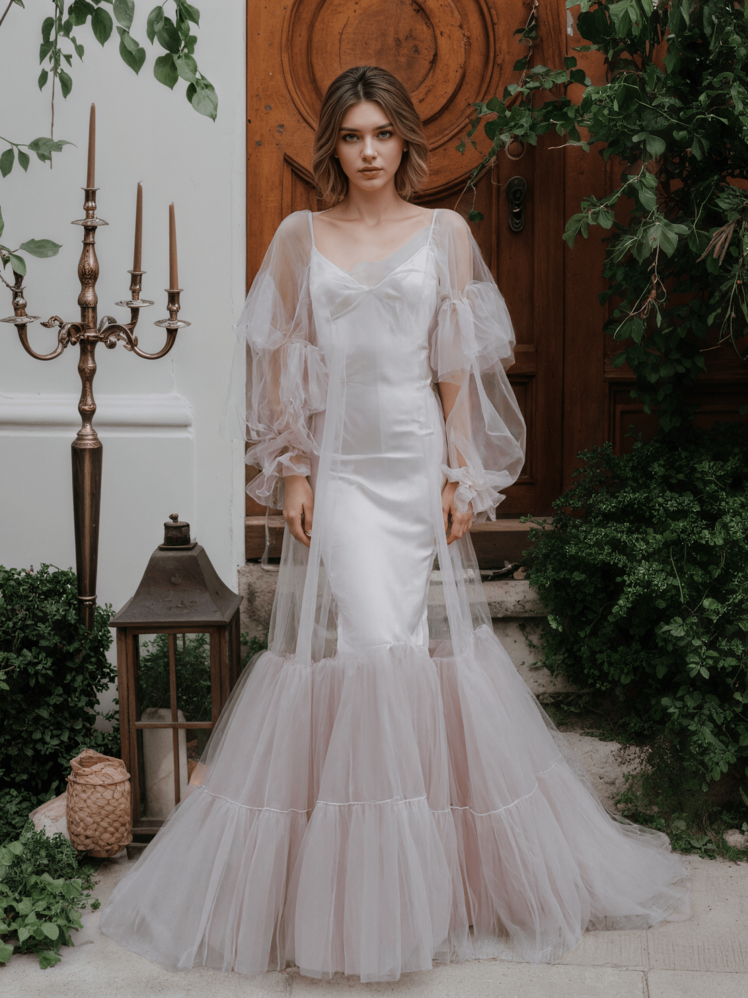 Luxury 3 colors Layered Tulle Sheer Robe Dress | Couture Ruffle Boudoir Robe Set - Luzilly Bridal & Apparel