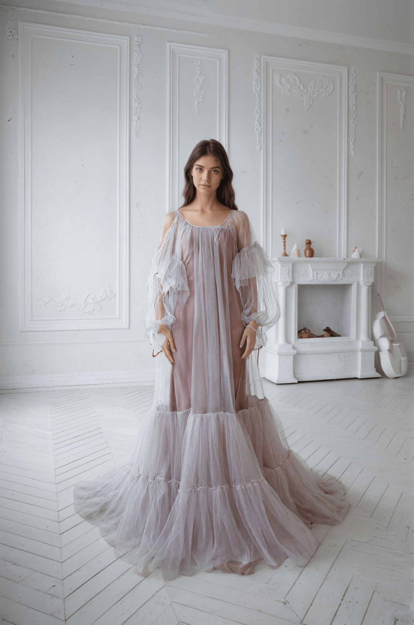 Luxury 3 colors Layered Tulle Sheer Robe Dress | Couture Ruffle Boudoir Robe Set - Luzilly Bridal & Apparel