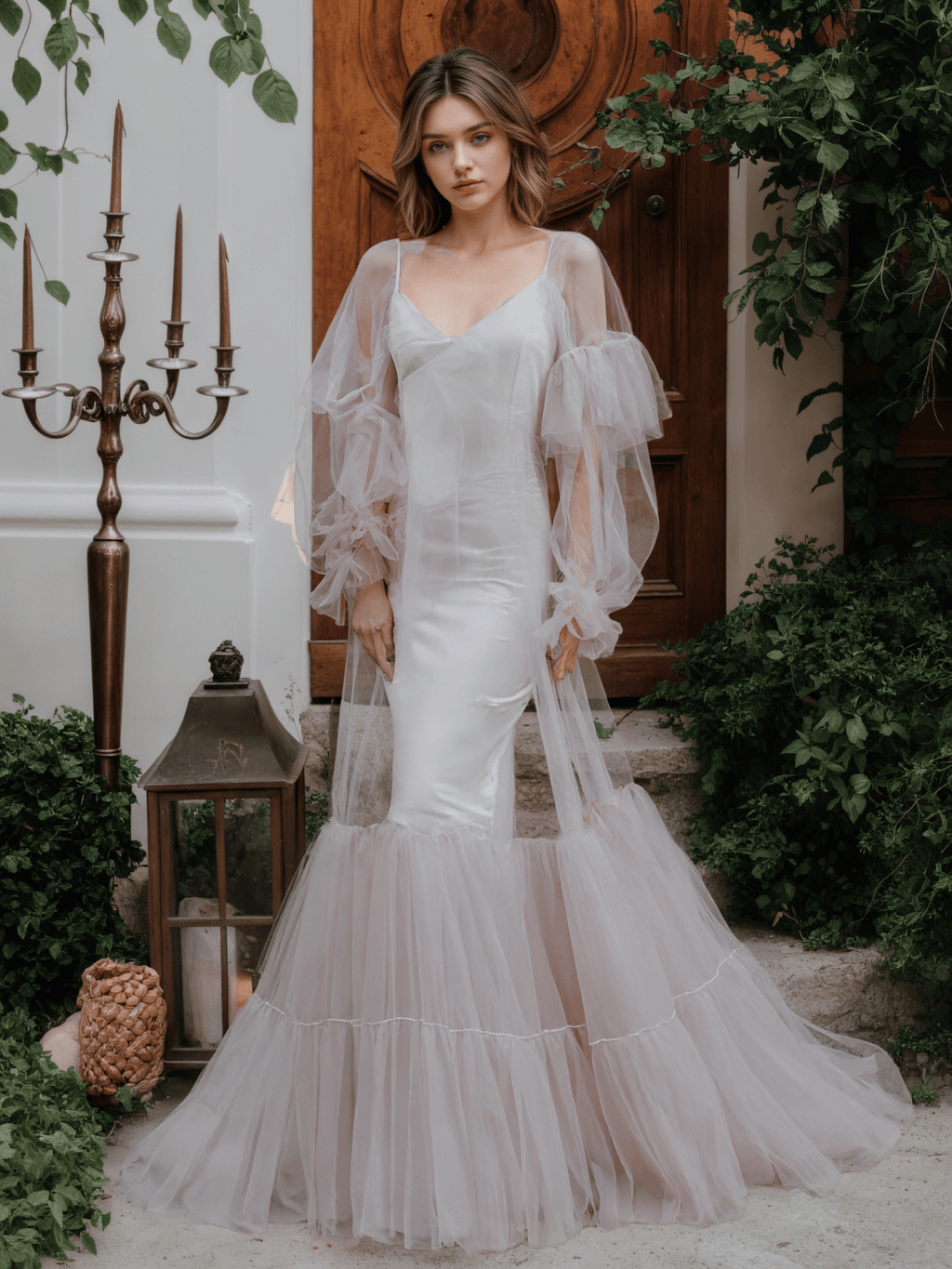 Luxury 3 colors Layered Tulle Sheer Robe Dress | Couture Ruffle Boudoir Robe Set - Luzilly Bridal & Apparel