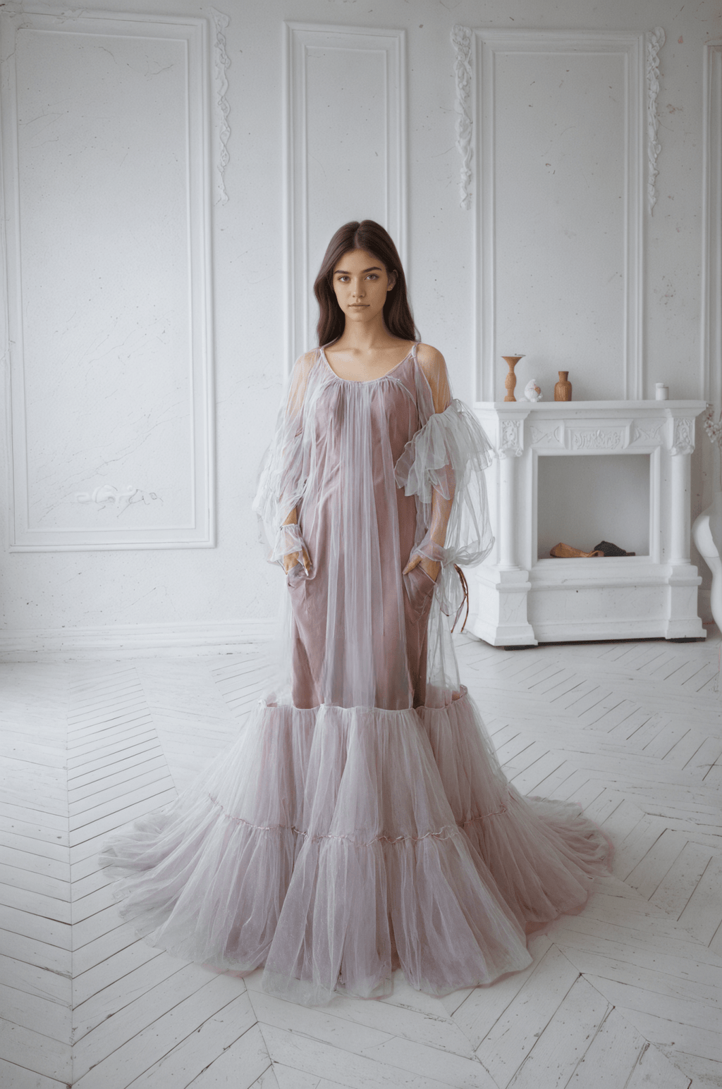 Luxury 3 colors Layered Tulle Sheer Robe Dress | Couture Ruffle Boudoir Robe Set - Luzilly Bridal & Apparel
