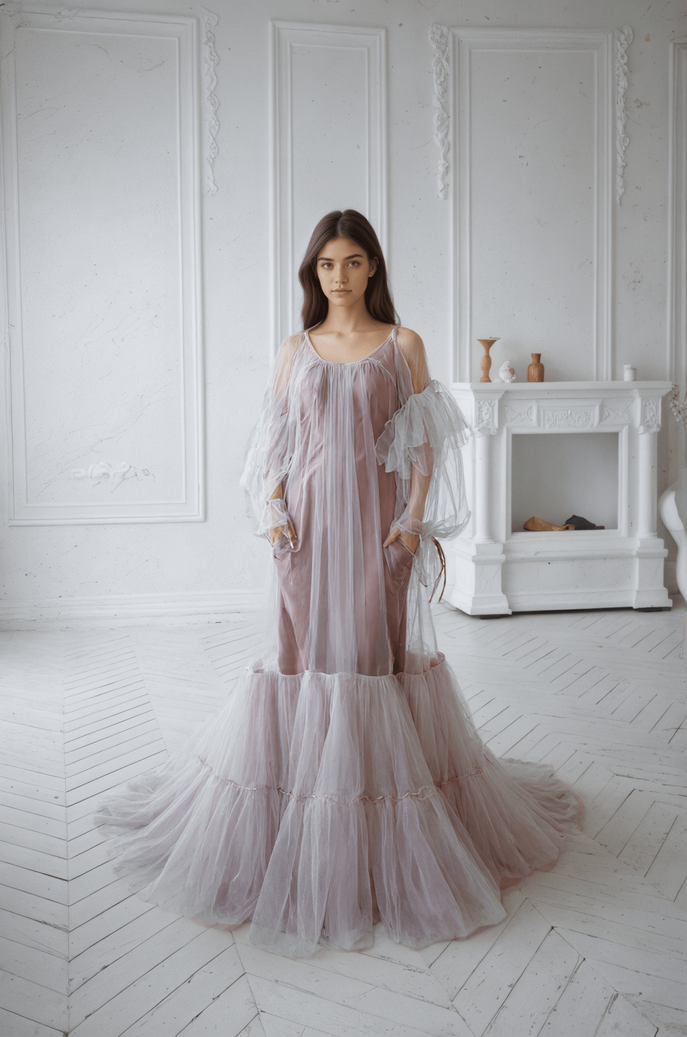 Luxury 3 colors Layered Tulle Sheer Robe Dress | Couture Ruffle Boudoir Robe Set - Luzilly Bridal & Apparel