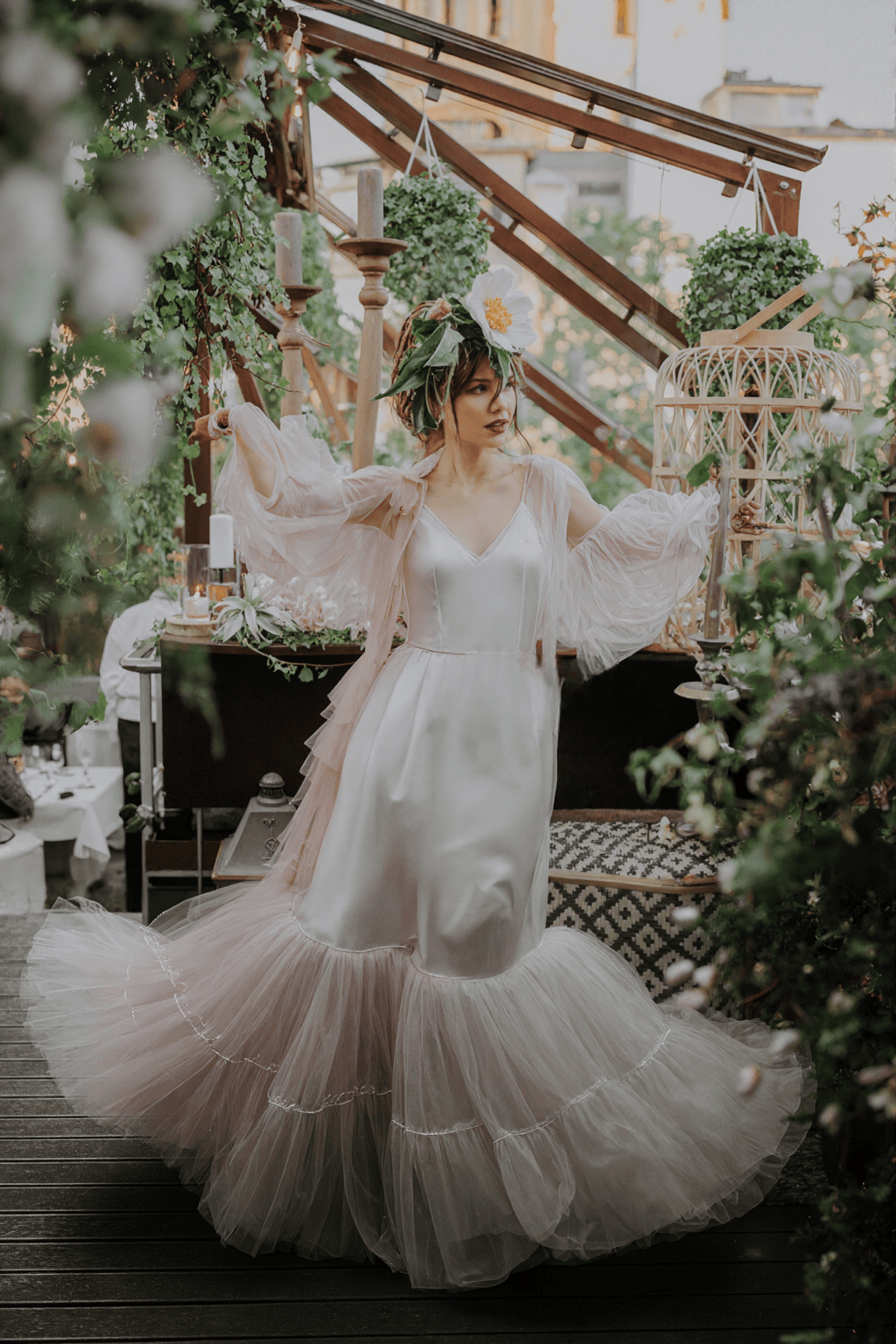 Luxury 3 colors Layered Tulle Sheer Robe Dress | Couture Ruffle Boudoir Robe Set - Luzilly Bridal & Apparel