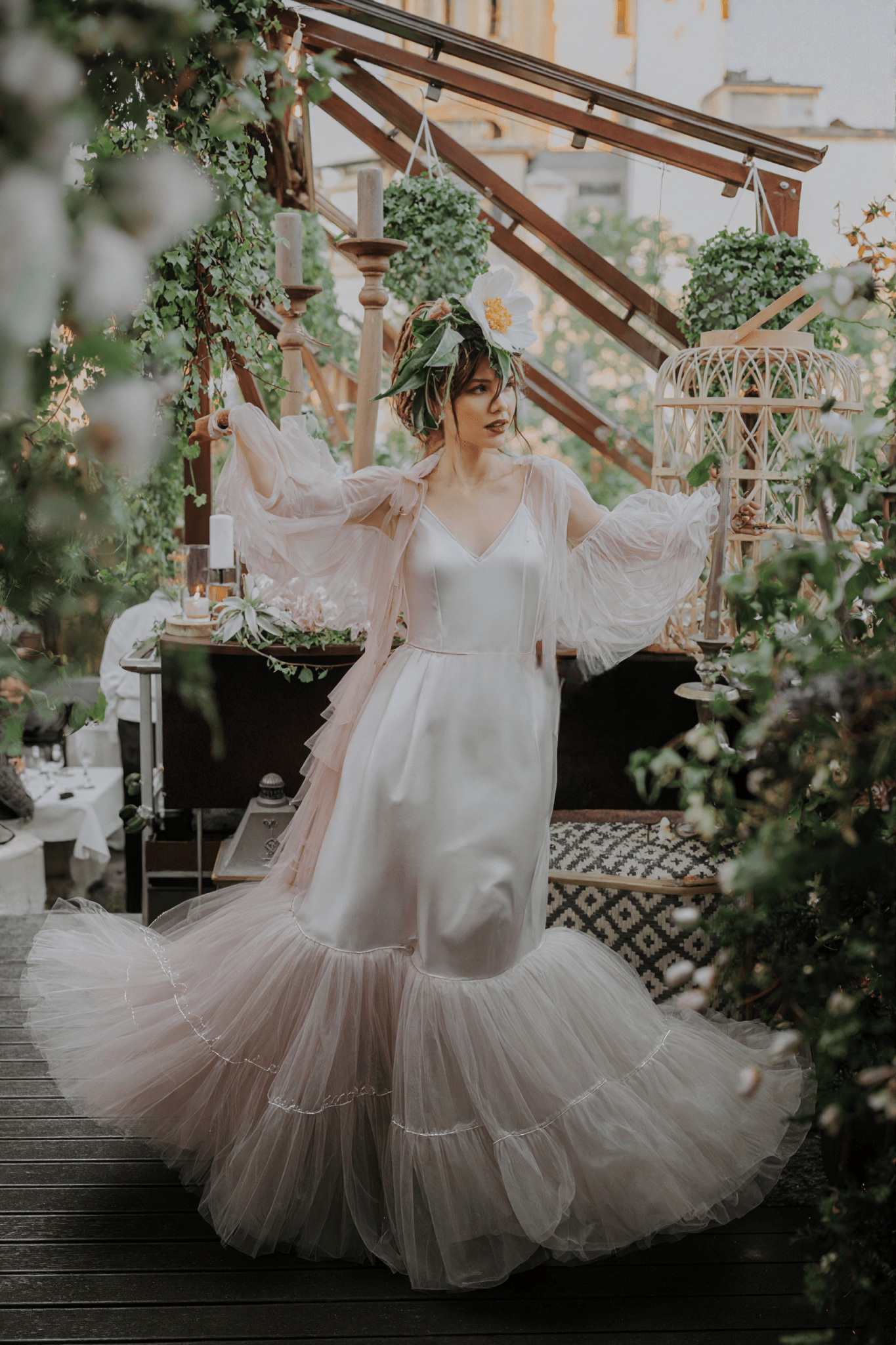 Luxury 3 colors Layered Tulle Sheer Robe Dress | Couture Ruffle Boudoir Robe Set - Luzilly Bridal & Apparel