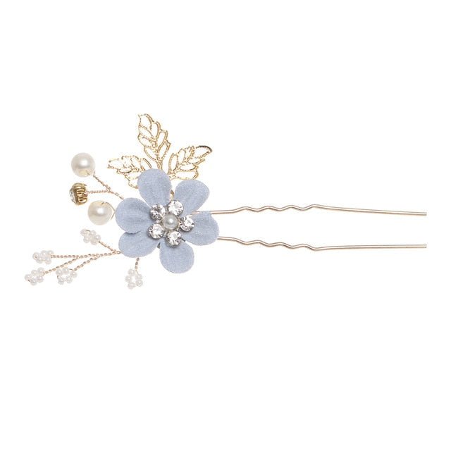 Luxury Blue Flower Hair Combs Headdress Prom Bridal Wedding Hair Accessories Gold Leaves Hair Jewelry Hair Pins - Luzilly Bridal & Apparel