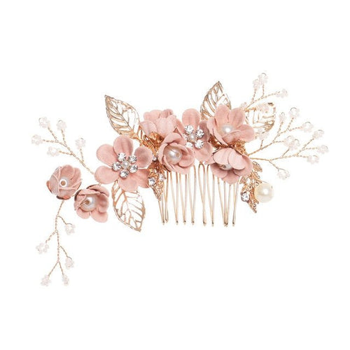 Luxury Blue Flower Hair Combs Headdress Prom Bridal Wedding Hair Accessories Gold Leaves Hair Jewelry Hair Pins - Luzilly Bridal & Apparel
