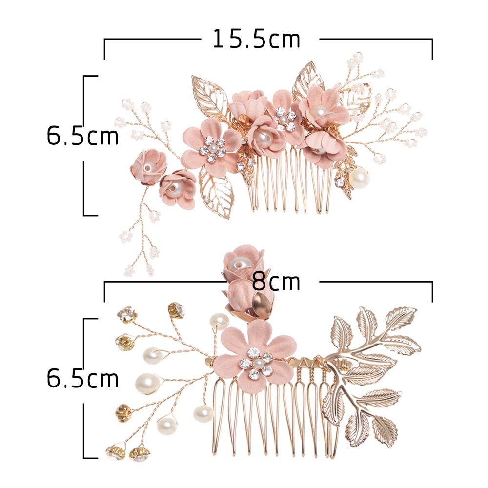 Luxury Blue Flower Hair Combs Headdress Prom Bridal Wedding Hair Accessories Gold Leaves Hair Jewelry Hair Pins - Luzilly Bridal & Apparel