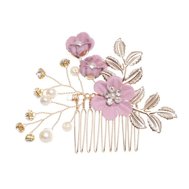 Luxury Blue Flower Hair Combs Headdress Prom Bridal Wedding Hair Accessories Gold Leaves Hair Jewelry Hair Pins - Luzilly Bridal & Apparel