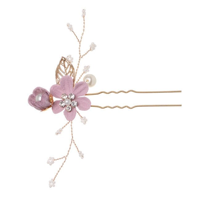 Luxury Blue Flower Hair Combs Headdress Prom Bridal Wedding Hair Accessories Gold Leaves Hair Jewelry Hair Pins - Luzilly Bridal & Apparel