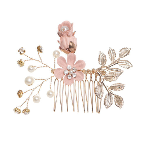 Luxury Blue Flower Hair Combs Headdress Prom Bridal Wedding Hair Accessories Gold Leaves Hair Jewelry Hair Pins - Luzilly Bridal & Apparel