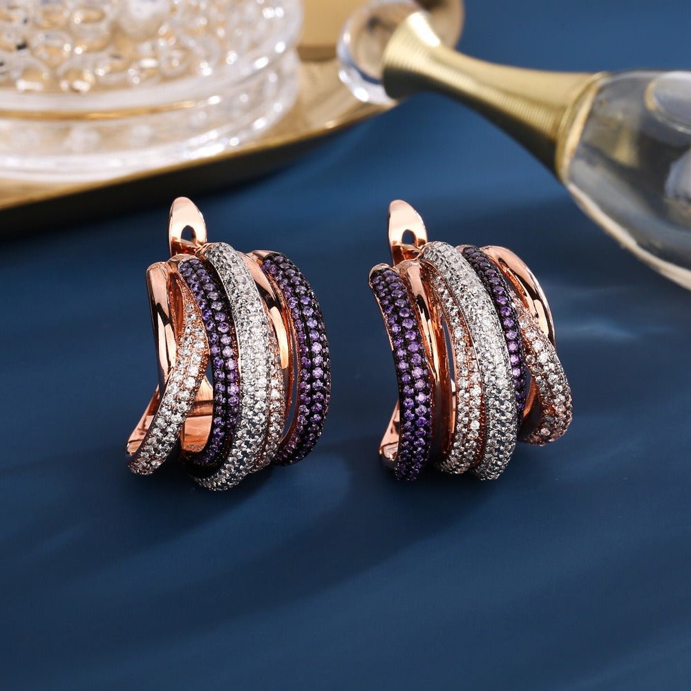 luxury brand women's wedding stud earrings jewelry metal mirco red blue clear cubic zircon bridal copper ears women ear - Luzilly Bridal & Apparel