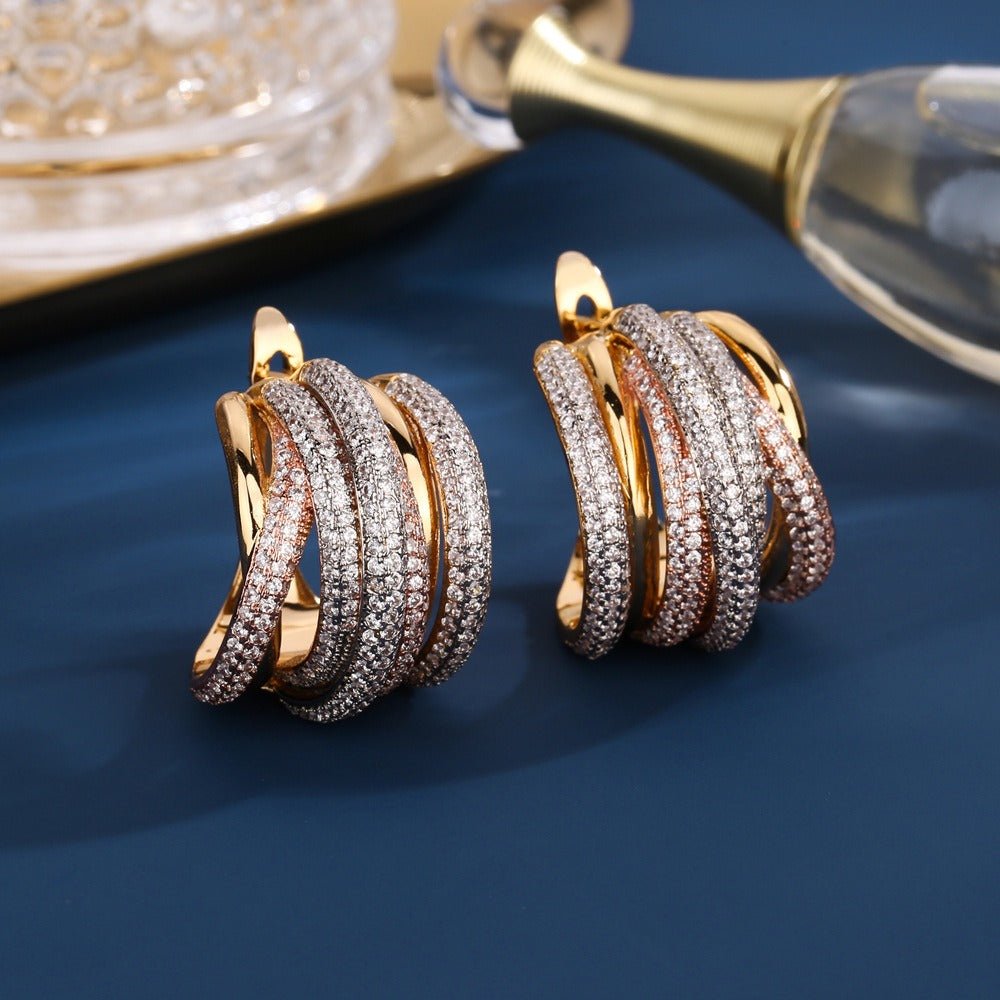 luxury brand women's wedding stud earrings jewelry metal mirco red blue clear cubic zircon bridal copper ears women ear - Luzilly Bridal & Apparel