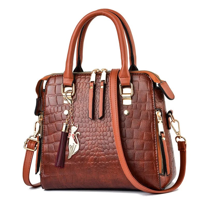 Luxury Crocodile Pattern Handbag for Women | Winter New PU Leather Tassel Shoulder Bag (Brands Design Handle Bag, Lady Purse) - Luzilly Bridal & Apparel