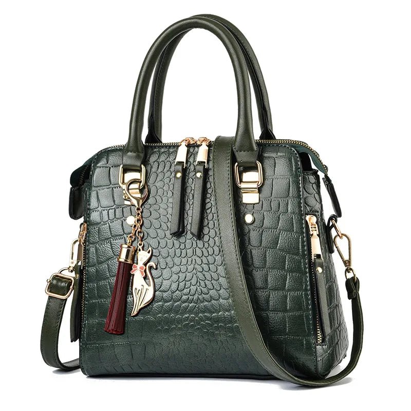 Luxury Crocodile Pattern Handbag for Women | Winter New PU Leather Tassel Shoulder Bag (Brands Design Handle Bag, Lady Purse) - Luzilly Bridal & Apparel
