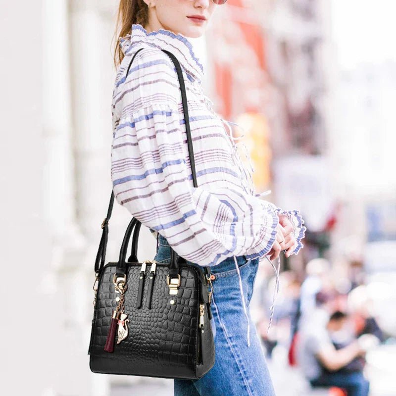 Luxury Crocodile Pattern Handbag for Women | Winter New PU Leather Tassel Shoulder Bag (Brands Design Handle Bag, Lady Purse) - Luzilly Bridal & Apparel