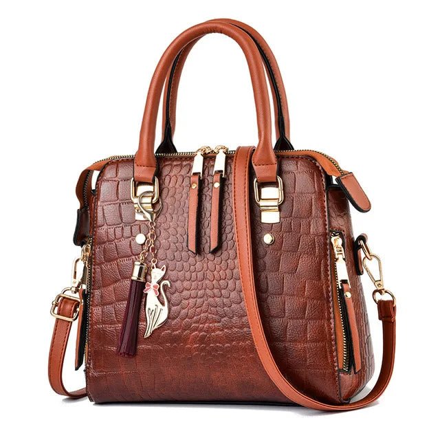 Luxury Crocodile Pattern Handbag for Women | Winter New PU Leather Tassel Shoulder Bag (Brands Design Handle Bag, Lady Purse) - Luzilly Bridal & Apparel