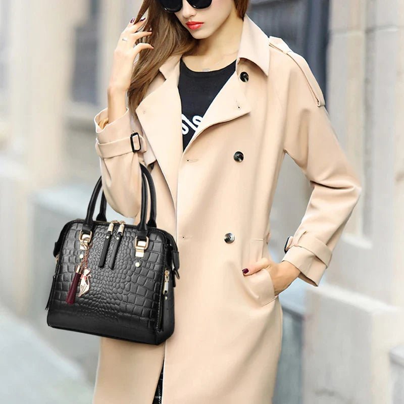 Luxury Crocodile Pattern Handbag for Women | Winter New PU Leather Tassel Shoulder Bag (Brands Design Handle Bag, Lady Purse) - Luzilly Bridal & Apparel