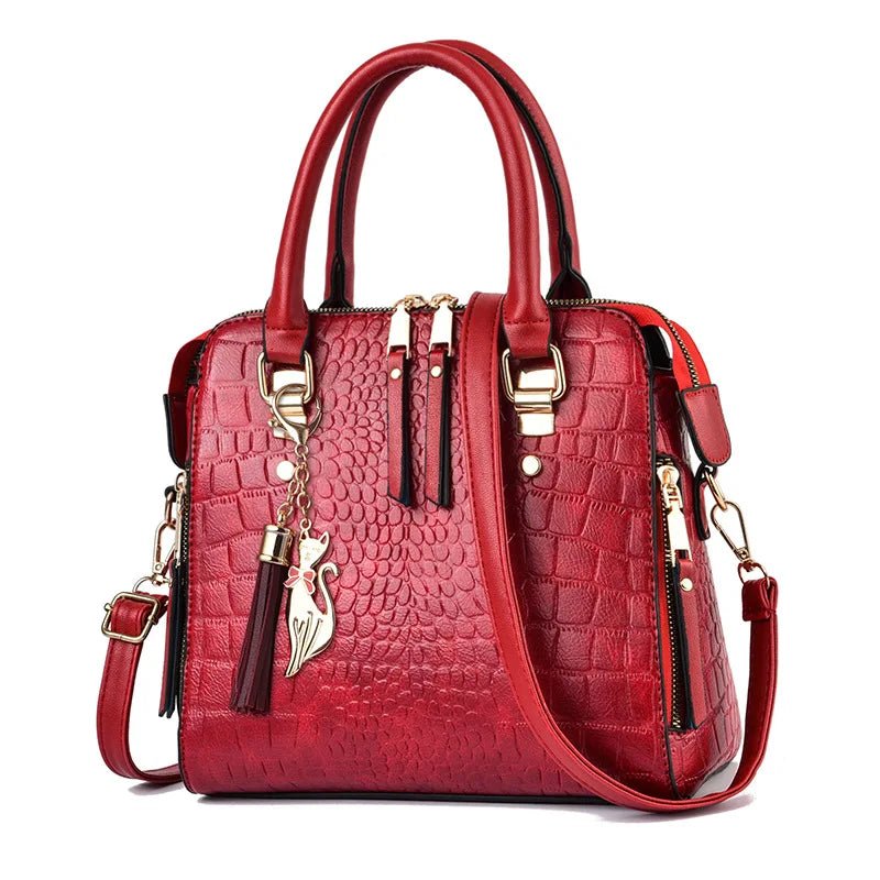 Luxury Crocodile Pattern Handbag for Women | Winter New PU Leather Tassel Shoulder Bag (Brands Design Handle Bag, Lady Purse) - Luzilly Bridal & Apparel