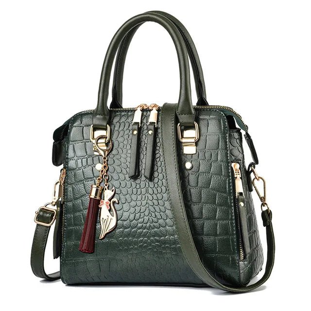Luxury Crocodile Pattern Handbag for Women | Winter New PU Leather Tassel Shoulder Bag (Brands Design Handle Bag, Lady Purse) - Luzilly Bridal & Apparel