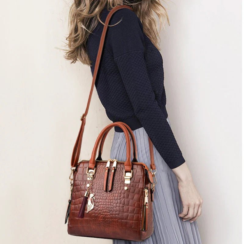 Luxury Crocodile Pattern Handbag for Women | Winter New PU Leather Tassel Shoulder Bag (Brands Design Handle Bag, Lady Purse) - Luzilly Bridal & Apparel