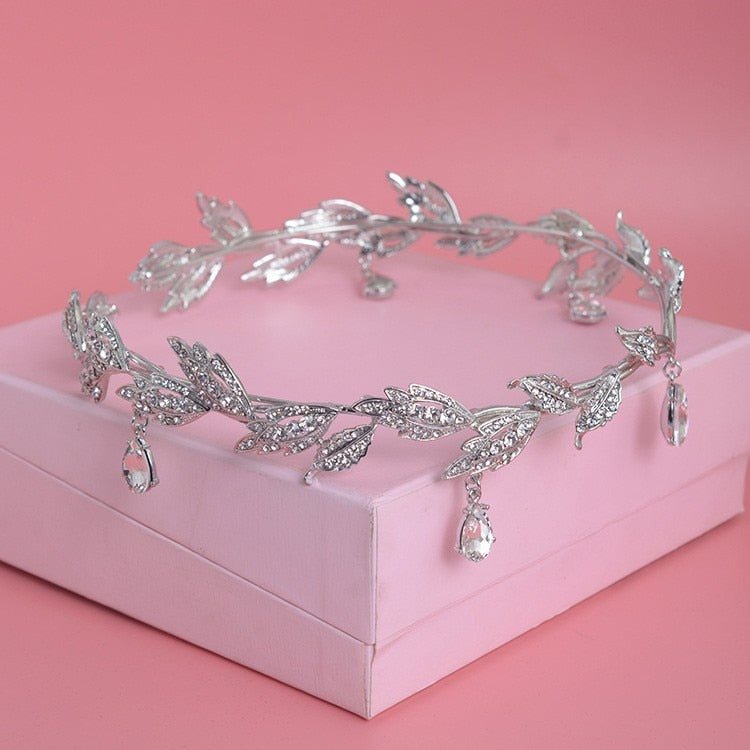 Luxury Crystal Crown Bridal Hair Accessories Wedding Rhinestone Waterdrop Leaf Tiara Crown Headband Frontlet Brides Hair Jewelry - Luzilly Bridal & Apparel