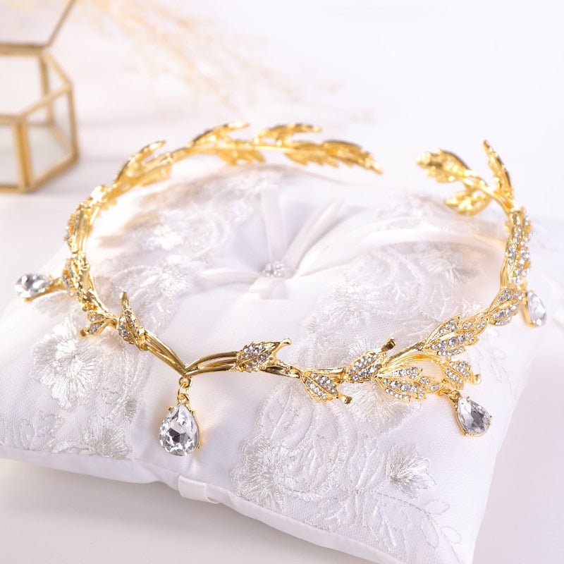 Luxury Crystal Crown Bridal Hair Accessories Wedding Rhinestone Waterdrop Leaf Tiara Crown Headband Frontlet Brides Hair Jewelry - Luzilly Bridal & Apparel