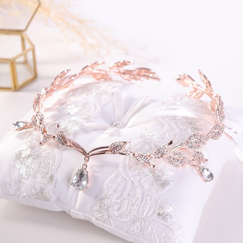 Luxury Crystal Crown Bridal Hair Accessories Wedding Rhinestone Waterdrop Leaf Tiara Crown Headband Frontlet Brides Hair Jewelry - Luzilly Bridal & Apparel