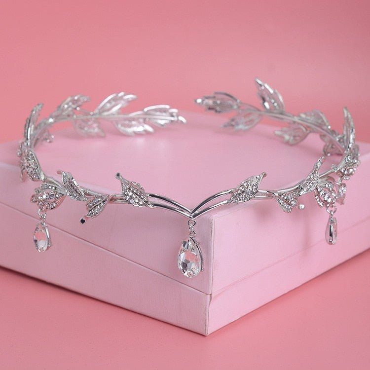 Luxury Crystal Crown Bridal Hair Accessories Wedding Rhinestone Waterdrop Leaf Tiara Crown Headband Frontlet Brides Hair Jewelry - Luzilly Bridal & Apparel