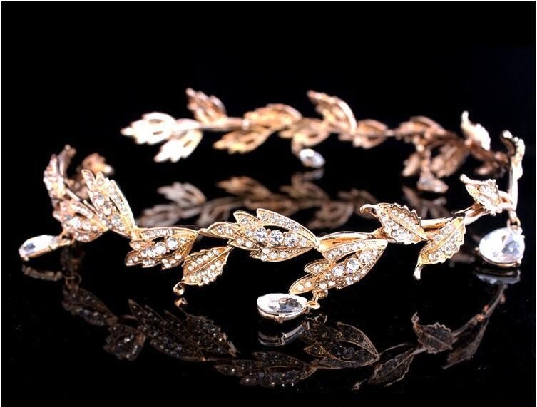 Luxury Crystal Crown Bridal Hair Accessories Wedding Rhinestone Waterdrop Leaf Tiara Crown Headband Frontlet Brides Hair Jewelry - Luzilly Bridal & Apparel