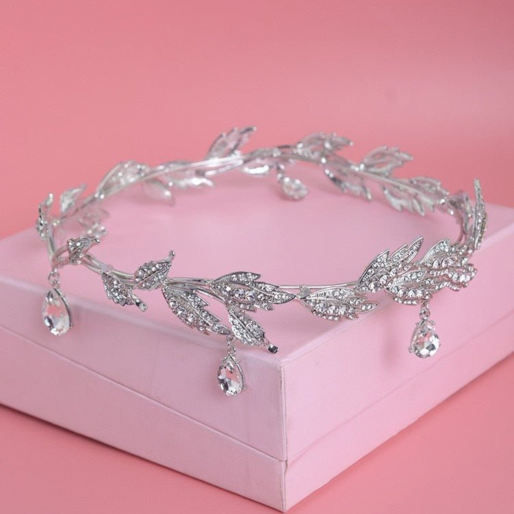 Luxury Crystal Crown Bridal Hair Accessories Wedding Rhinestone Waterdrop Leaf Tiara Crown Headband Frontlet Brides Hair Jewelry - Luzilly Bridal & Apparel