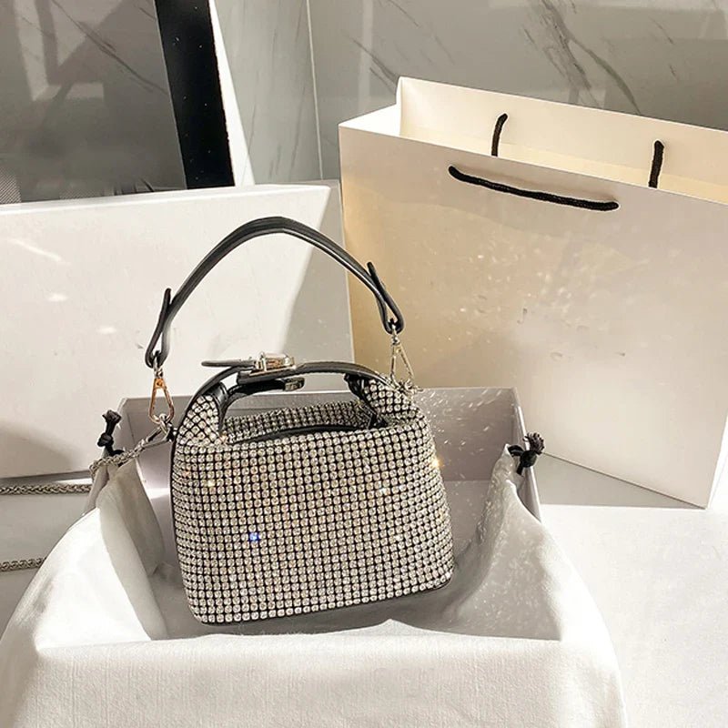 Luxury Designer Brand Silver Clutch Purse | Women's Evening Banquet Bag & Crystal Rhinestone Shoulder Bag (Fashion Handbags) - Luzilly Bridal & Apparel