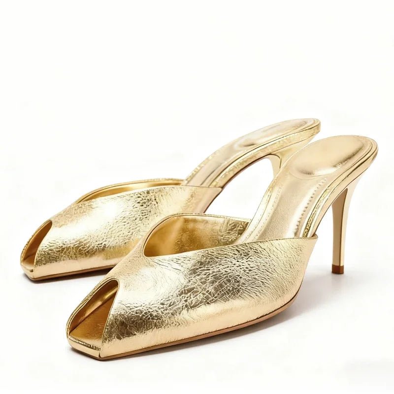 Luxury Designer Gold Heeled Slippers Women Sexy Open Toe Elegant Slide Sandals for Ladies Wedding Bridal Pumps Zapatos De Mujer - Luzilly Bridal & Apparel