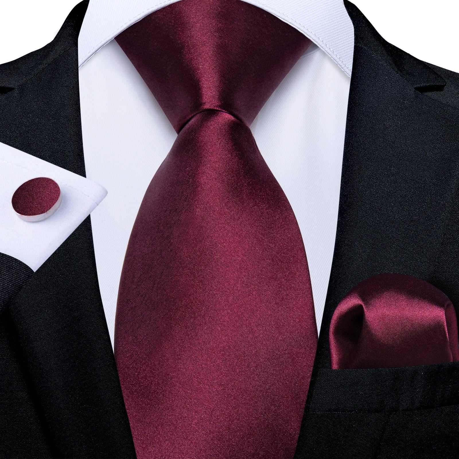 Luxury Floral Striped Solid Men's 8 cm Red Silk Tie Set Handkerchief Cufflinks Business Wedding Prom Groom Accsessories Gift Men - Luzilly Bridal & Apparel
